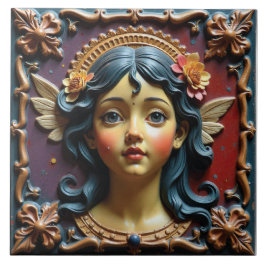 Cherub in Paarse en rode kleur Tegeltje