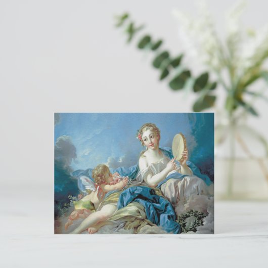 Cherub met bloemen briefkaart (Staand voorkant)