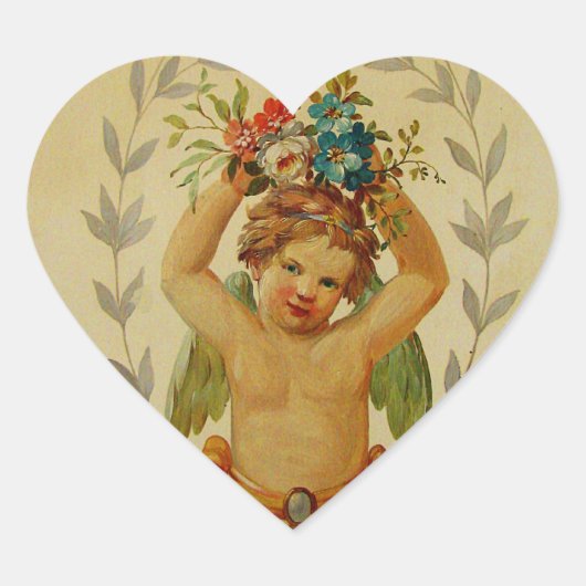 Cherub met Posies Hart Sticker (Voorkant)