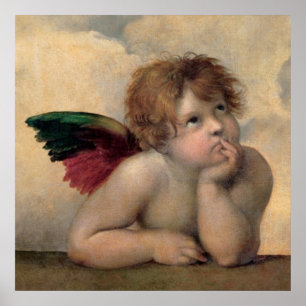 Cherub van Sistine Madonna door Raphael Poster