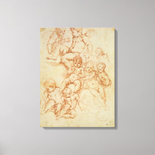 Cherubs, begin 17e eeuw (rode krijt op papier) canvas afdruk