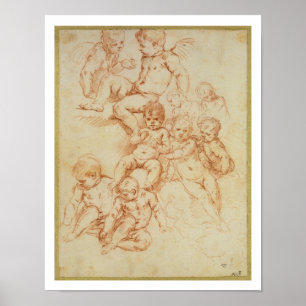 Cherubs, begin 17e eeuw (rode krijt op papier) poster