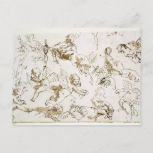 Cherubs, begin 18e eeuw (pen, inkt en was) briefkaart