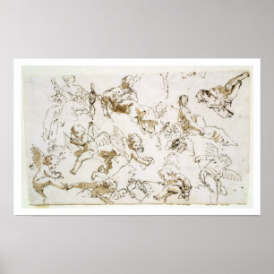 Cherubs, begin 18e eeuw (pen, inkt en was) poster