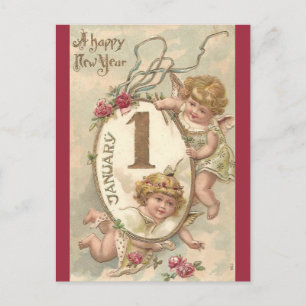Cherubs Gelukkig Nieuwjaar Briefkaart