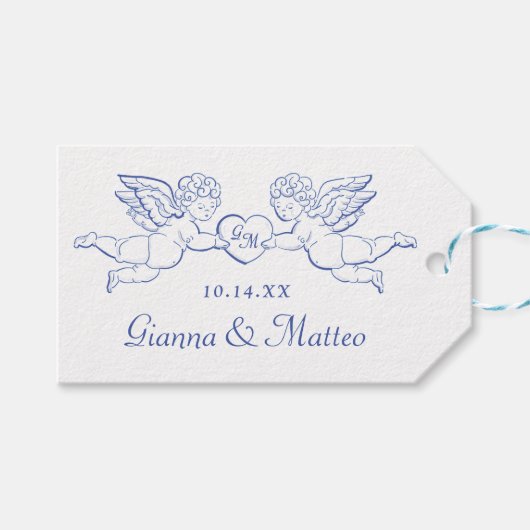 Cherubs Holding Heart Couple Cupids Initials Cadeaulabel (Voorkant (Horizontaal))