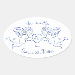Cherubs met hart koppel Cupido's initialen Ovale Sticker