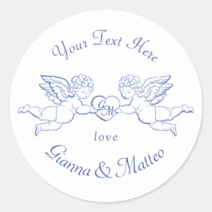 Cherubs met hart vasthoudend Koppel Cupido's Initi Ronde Sticker