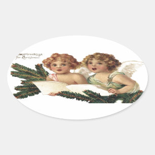 Cherubs Singing Carols Ovale Sticker