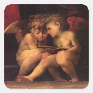 Cherubs van Madonna Enthroned met vier heiligen Vierkante Sticker