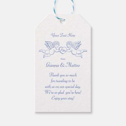 Cherubs vasthoudend hart koppel Cupids initials Cadeaulabel (Voorkant)