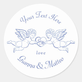 Cherubs vasthoudend hart koppel Cupids initials Ronde Sticker
