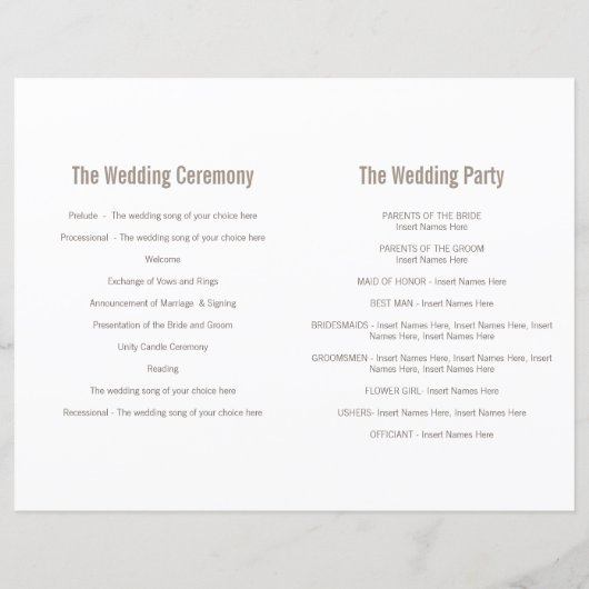 Chervil graphique fleur brune programme de mariage (Dos)