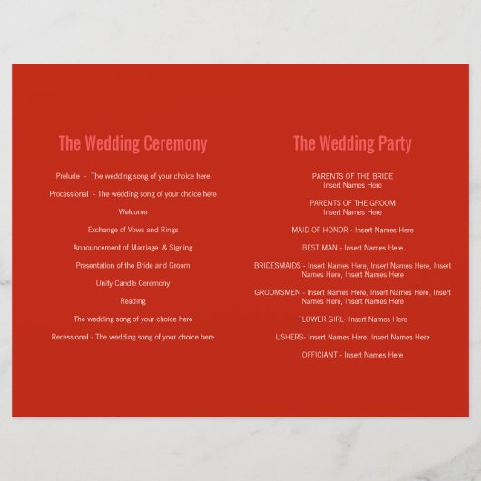 Chervil graphique rouge fleur programme de mariage (Dos)