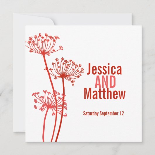 Chervil moderne fleur rouge foncé invitation maria (Devant)