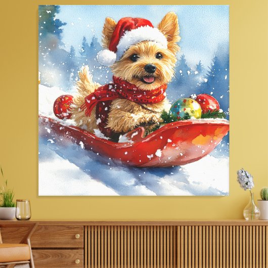Chesapeake Bay Terrier Hond in Sledge Kerstmis Canvas Afdruk (Insitu (Woonkamer))