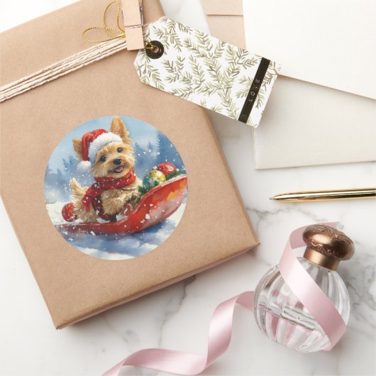 Chesapeake Bay Terrier Hond in Sledge Kerstmis Ronde Sticker (Geschenken)