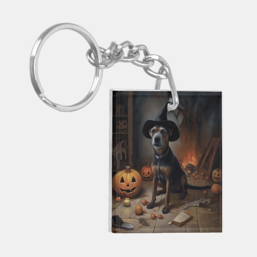 Chesapeake Bay Terrier pompoenen Halloween eng Sleutelhanger (Voorkant Links)