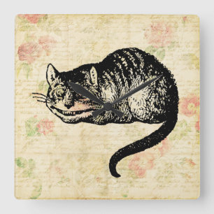 Cheshire Cat Alice in Wonderland Art Illustratie Vierkante Klok