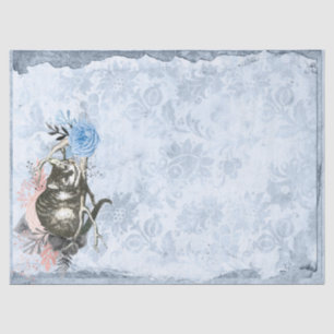 Cheshire Cat Alice in Wonderland Blue Decoupage Tissuepapier