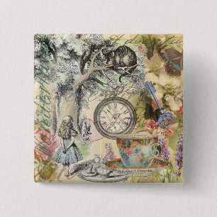Cheshire Cat Alice Wonderland Klassieker Vierkante Button 5,1 Cm