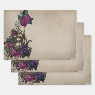 Cheshire Cat en Paarse Floral Alice in Wonderland Inpakpapier Vel