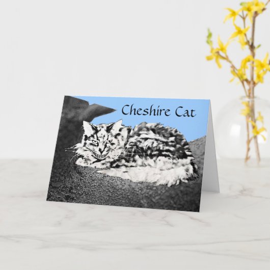 Cheshire Cat Gefeliciteerd Kaart (Gele Bloem)