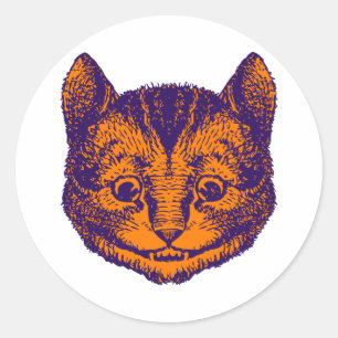 Cheshire Cat Inked Paarse Sinaasappel Ronde Sticker