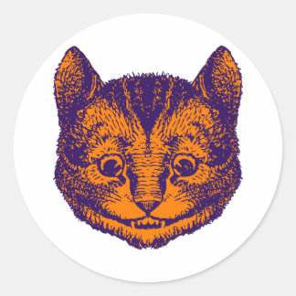 Cheshire Cat Inked Paarse Sinaasappel Ronde Sticker