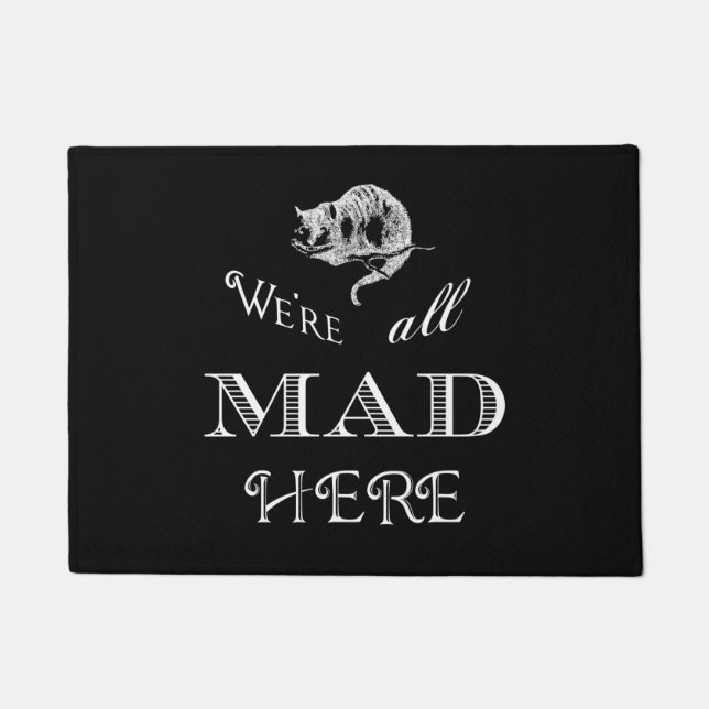 Cheshire Cat Mad Alice Black Doormat Deurmat (Voorkant)