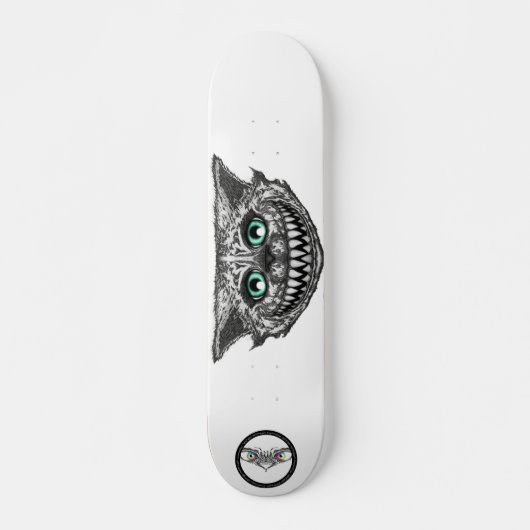 Cheshire cat zwart-wit-lijnenglimlach skateboard (Voorkant)