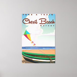 Chesil Beach Dorset Cartoon poster. Canvas Afdruk