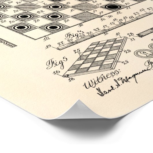 Chess Board 1923 Patent Art Old Peper Poster (Hoek)