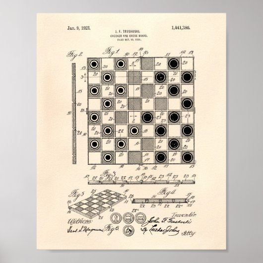 Chess Board 1923 Patent Art Old Peper Poster (Voorkant)