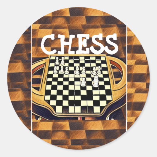 CHESS BOARD STYLE RONDE STICKER (Voorkant)