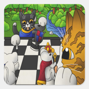 Chess Cats in het park Jigzaag Puzzle Vierkante Sticker