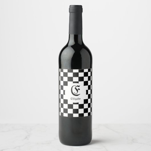 Chess Club Custom Name Initiaal Wijn Etiket (Voorkant)