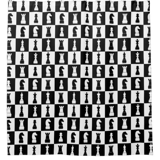 Chess Game Figtern Pattern Black and White Douchegordijn (Voorkant)