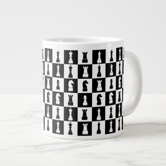Chess Game Figures Black and White Pattern Jumbo Beker (Voorkant rechts)