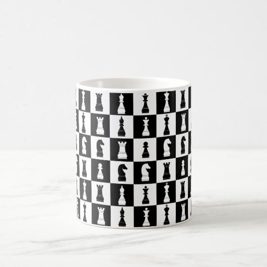 Chess Game Figures Black and White Pattern Koffiemok (Center)