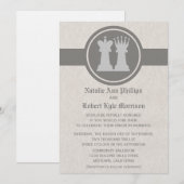 Chess King en Queen Wedding Invitation, Grey Kaart (Voorkant / Achterkant)