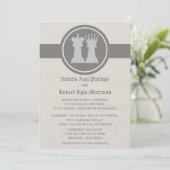 Chess King en Queen Wedding Invitation, Grey Kaart (Staand voorkant)
