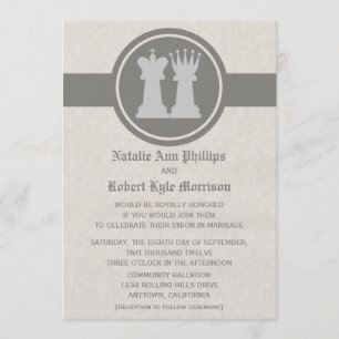 Chess King en Queen Wedding Invitation, Grey Kaart