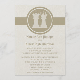 Chess King en Queen Wedding Invitation, Latte Kaart