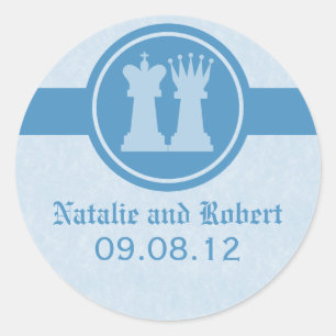 Chess King en Queen Wedding Stickers, Blue Ronde Sticker