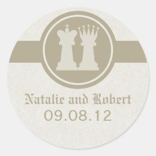 Chess King en Queen Wedding Stickers, Latte Ronde Sticker
