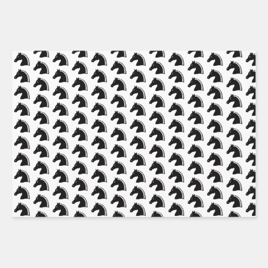 Chess King Queen Knight Black White Pattern Fun Inpakpapier Vel (Voorkant 3)