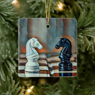 Chess Knight Chess Board Personeelszaken kerstmis Keramisch Ornament