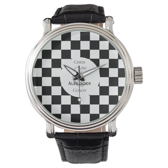 Chess Lover Custom Name Initiaal Horloge (Voorkant)