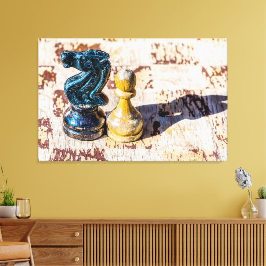 Chess Pawn en Knight - Veteranen Canvas Afdruk (Insitu (Woonkamer))